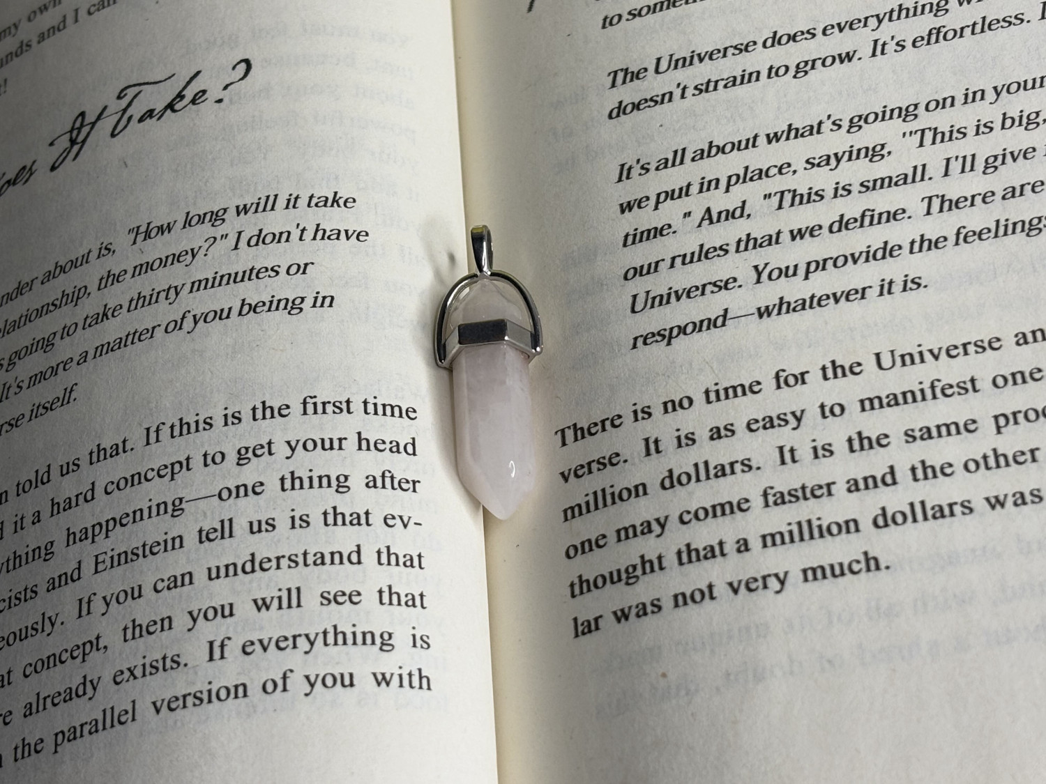 rose quartz pencil pendant