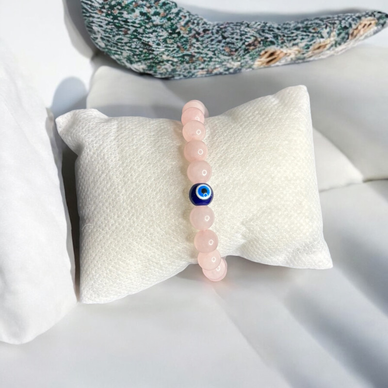 Rose Quartz With 1 Evil Eye Bead Bracelet